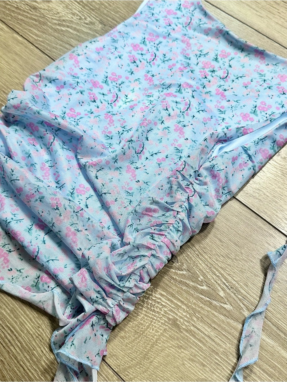 Lush Mesh Ditsy Floral Ruched Tank Top Ruffled - Picture 8 of 14